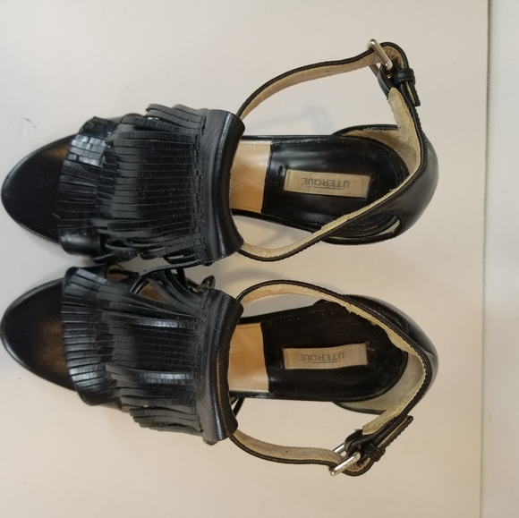 UTERQUE SPAIN FRINGE LEATHER ANKLE STRAP STILETTO HEELS BLK EUR 38 US 8 - Picture 5 of 10